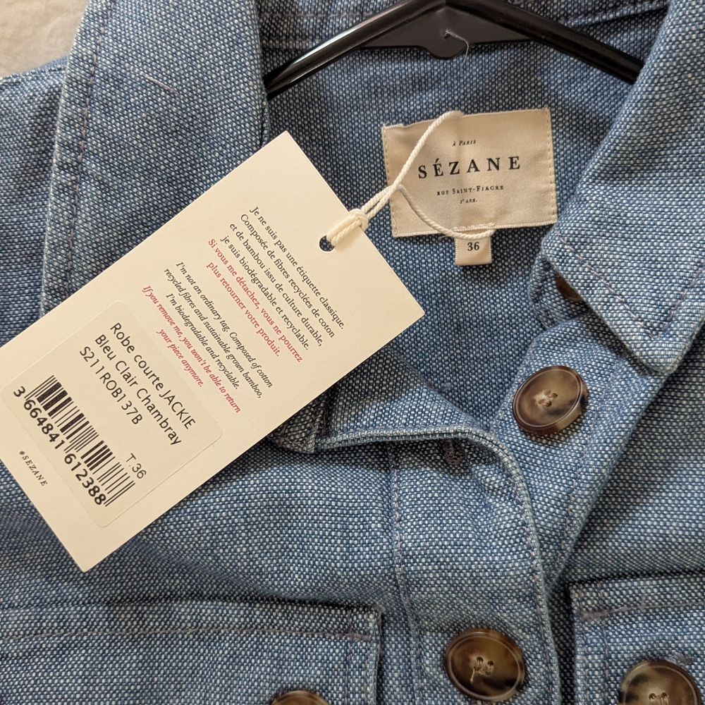 Sezane Blue Denim Jackie Mini Dress NWT - Picture 2 of 5
